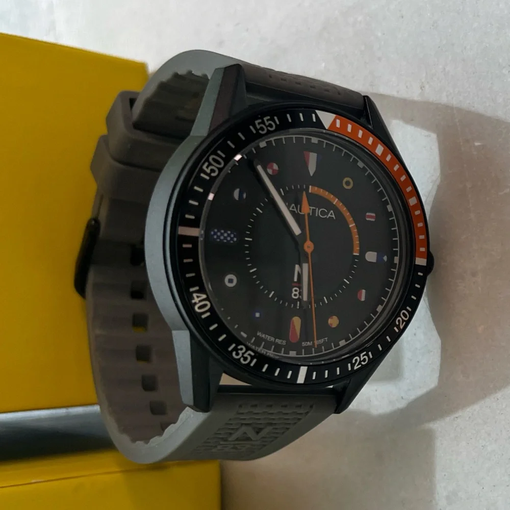 Nautica Black and Orange Smartwatch with Dive-Style Design